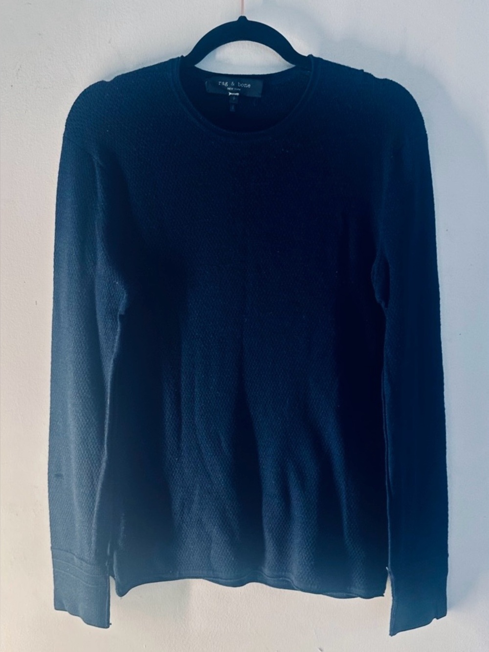 rag & bone Men's Navy Crewneck Waffle Knit Sweater
